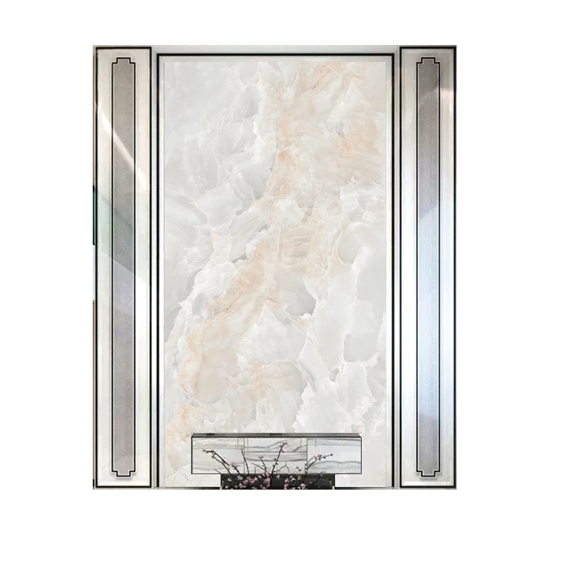 复式楼别墅挑高客厅电视背景墙壁纸壁画竖版仿大理石墙纸玄关墙布