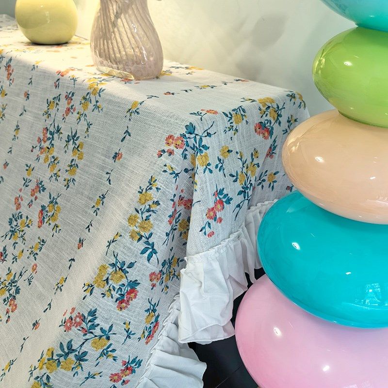 法式小碎b花别致钢琴琴键盖布大裙摆白色花边茶几桌布烤箱防尘布