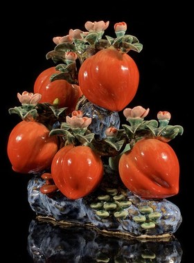 石湾公仔陶瓷寿桃摆件家居装饰客厅玄关中式摆设乔迁长辈生日送礼