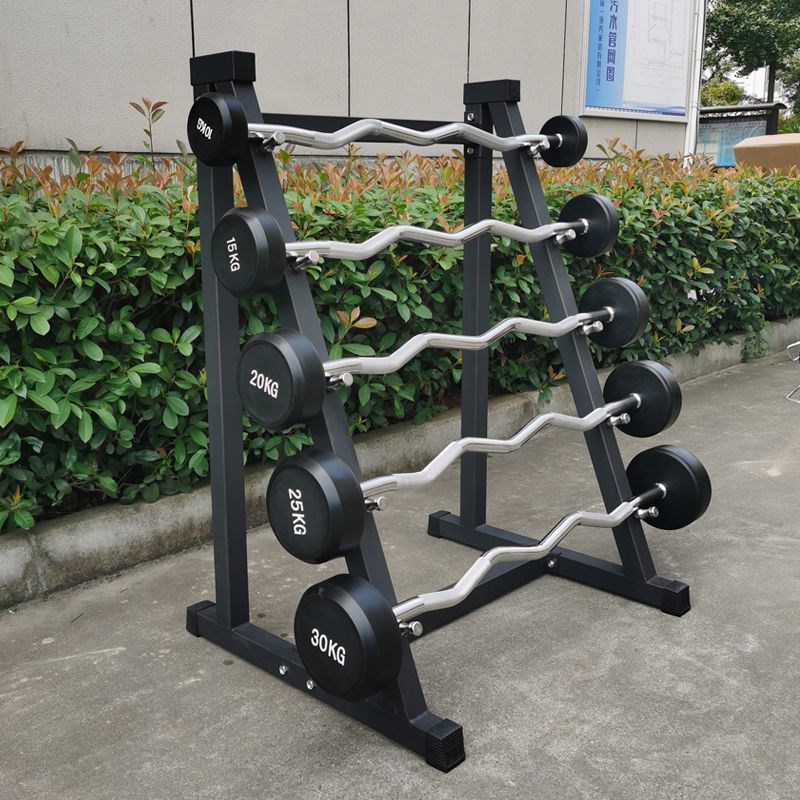 商用固定杠铃套装杠铃架圆头不松动曲杆杠铃健身房一体式包胶杠铃
