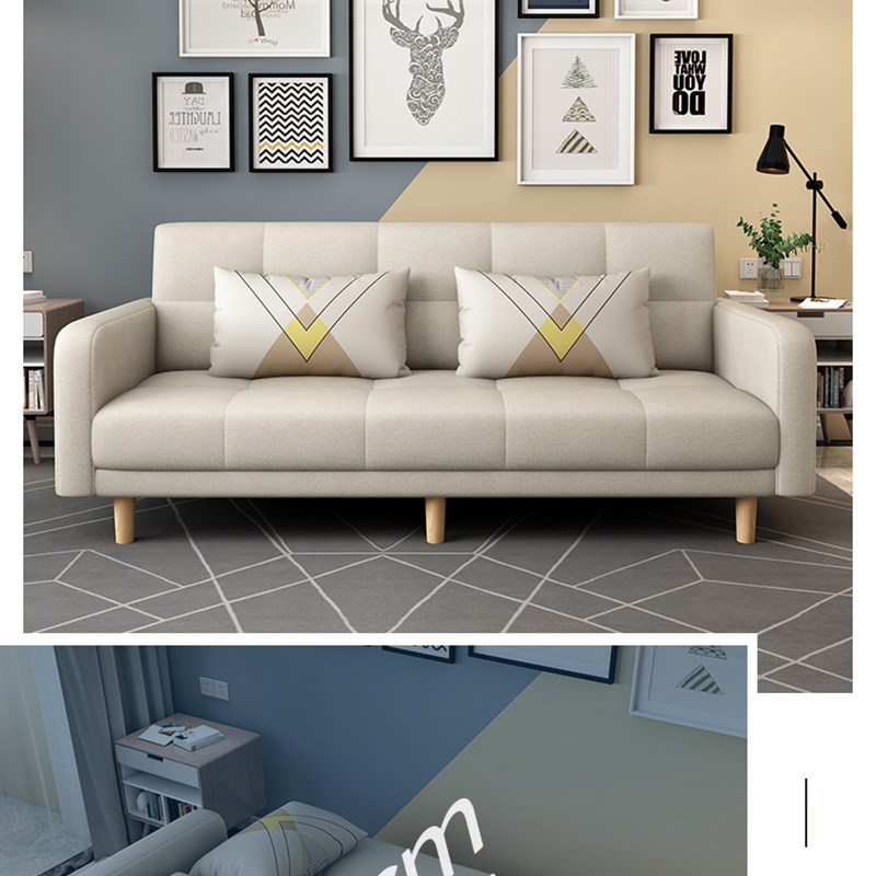 农村科技布沙发小户型两用小型沙发3米租房小床布艺客厅家用长