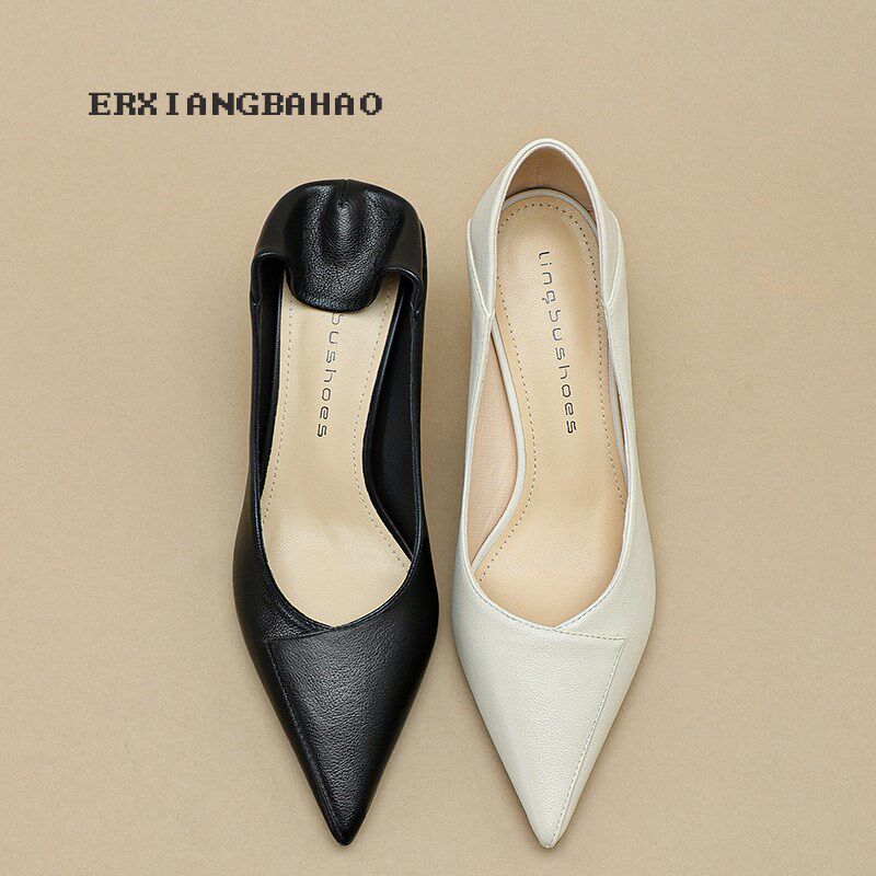 黑色高跟鞋女新款职业细跟低跟工作高级软皮不累脚小码单鞋313233