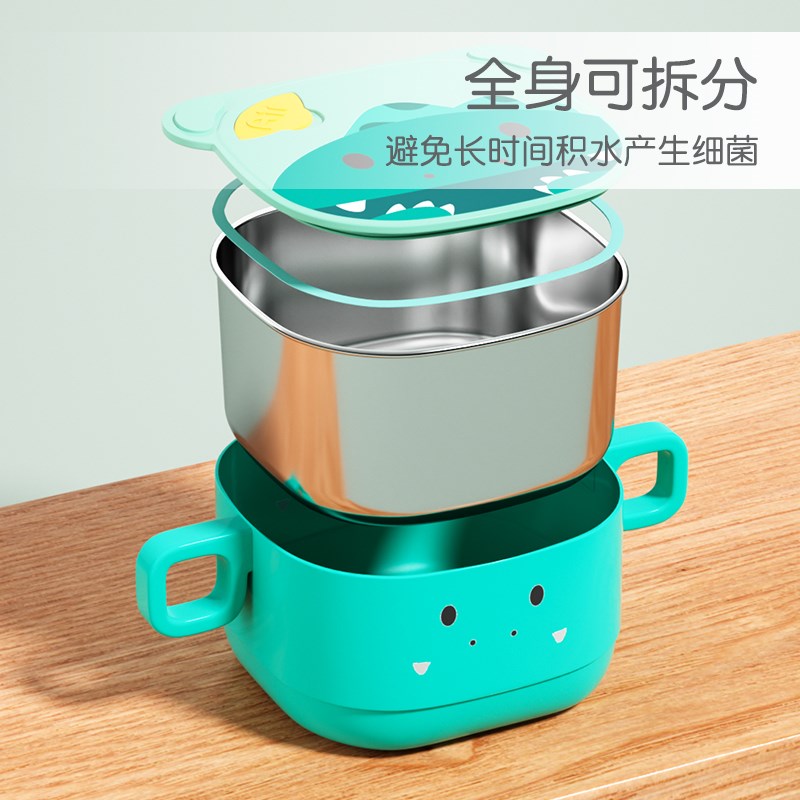 儿童碗带手柄小学生餐具316不锈钢饭碗宝宝双耳汤碗带盖小号学生