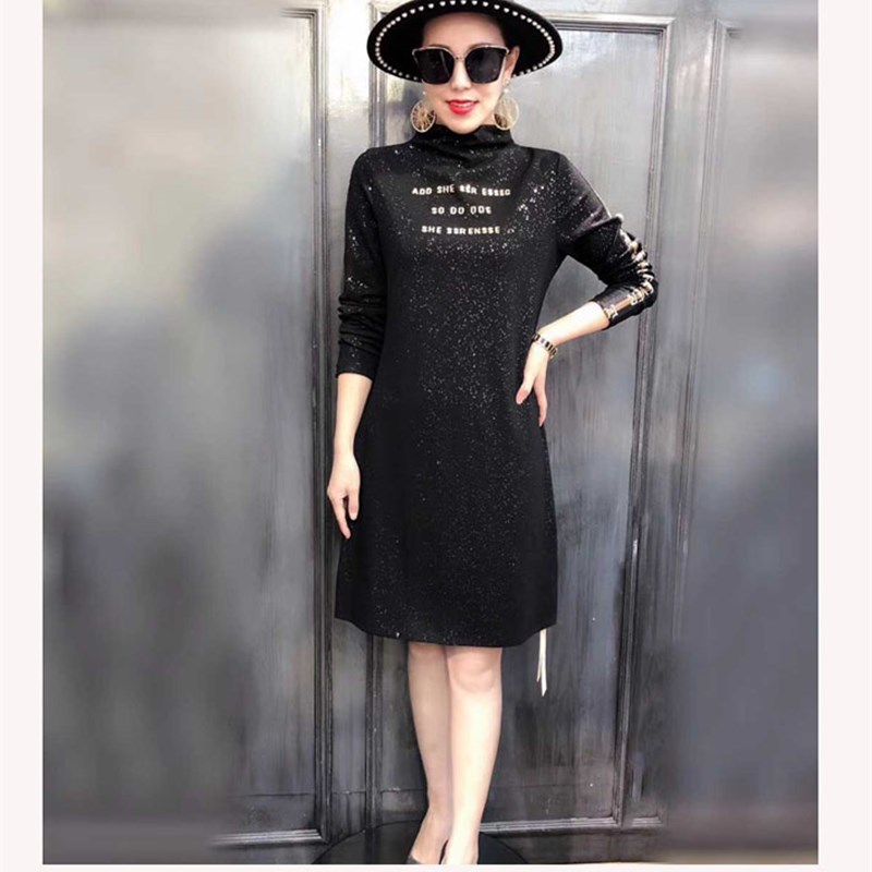 冬季新款加厚加绒中长款打底衫百搭时尚包臀显瘦大码胖m加大T恤裙