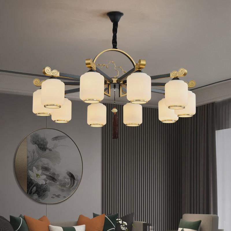 新中式客厅吊灯别墅大吊灯复式楼中空楼梯长吊灯书房卧室餐厅灯具