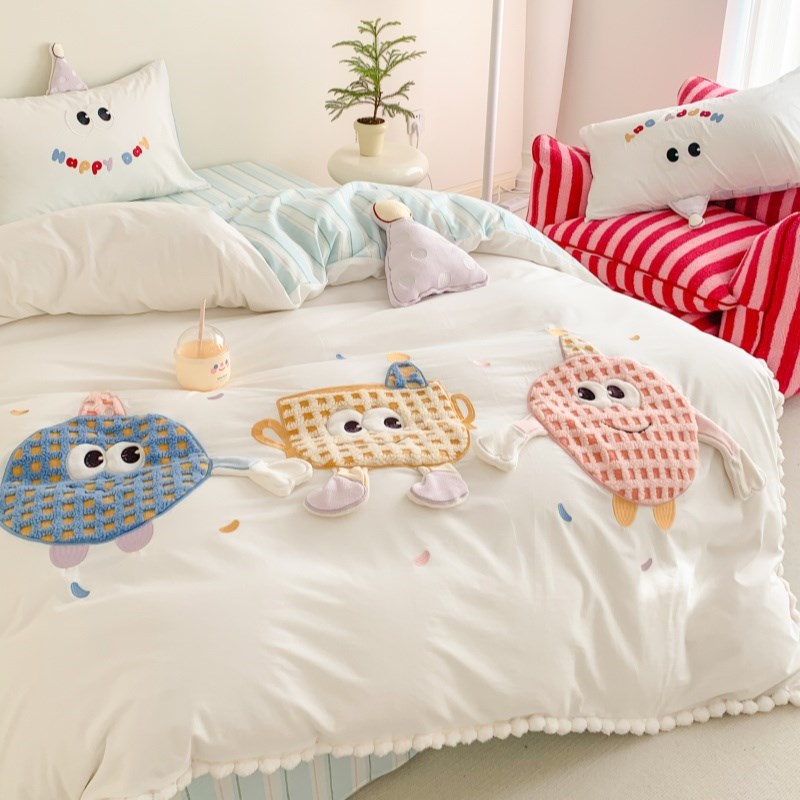 可爱曲奇少女心全棉水洗棉四件套纯棉儿童卡通公主风被套床上用品