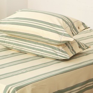 A类纯棉老粗布条纹床单枕套三件套单双人不起球加厚100全棉四季款