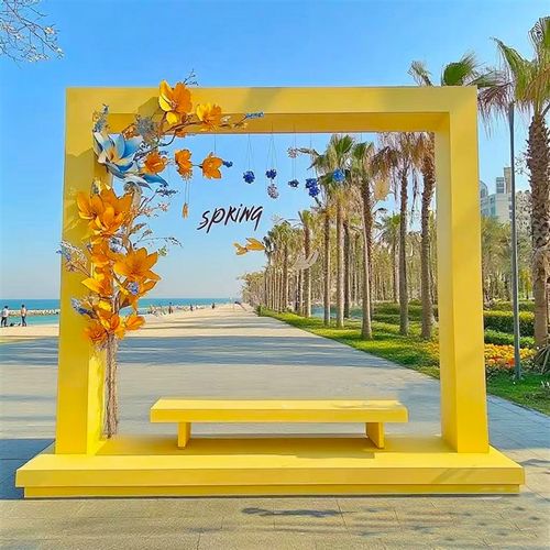 玻璃钢发光大型雕塑摆件户外景区公园店面花朵相框拍照打卡装饰品