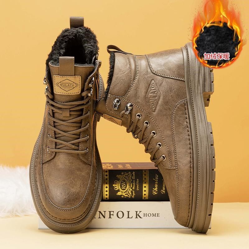 马丁靴男款冬季英伦风高帮侧拉链靴子男士加绒保暖大棉中帮皮靴潮