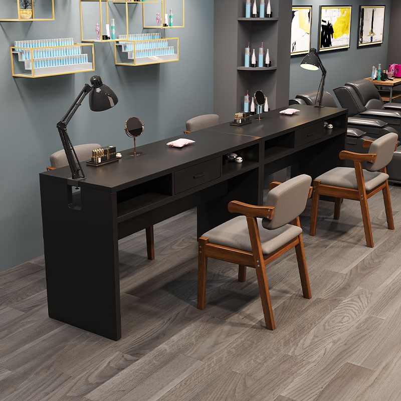 【加宽加厚】美式黑色美甲桌双层抽屉收纳修甲台简约型美甲工作台
