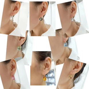 新品Millenia大圈耳环冰蓝方糖粉红水晶滴心形耳钉绿色香槟色戒指