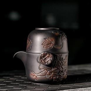 户外旅行茶具家用紫砂泡茶器旅游露营茶杯主人杯 紫陶快客杯便携式