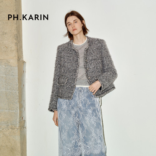 PH KARIN时髦设计感撞色假两件竖线分割绵羊毛上衣打底衫内搭新款