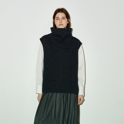 PH KARIN时髦设计感可拆卸围脖设计绵羊毛V领马甲百搭通勤新款