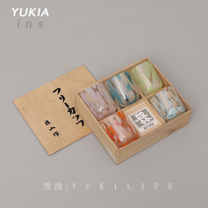 Yuki雪浅中古玻璃 风彩杯日式津轻彩点硝子杯酒杯茶杯出口日本ins