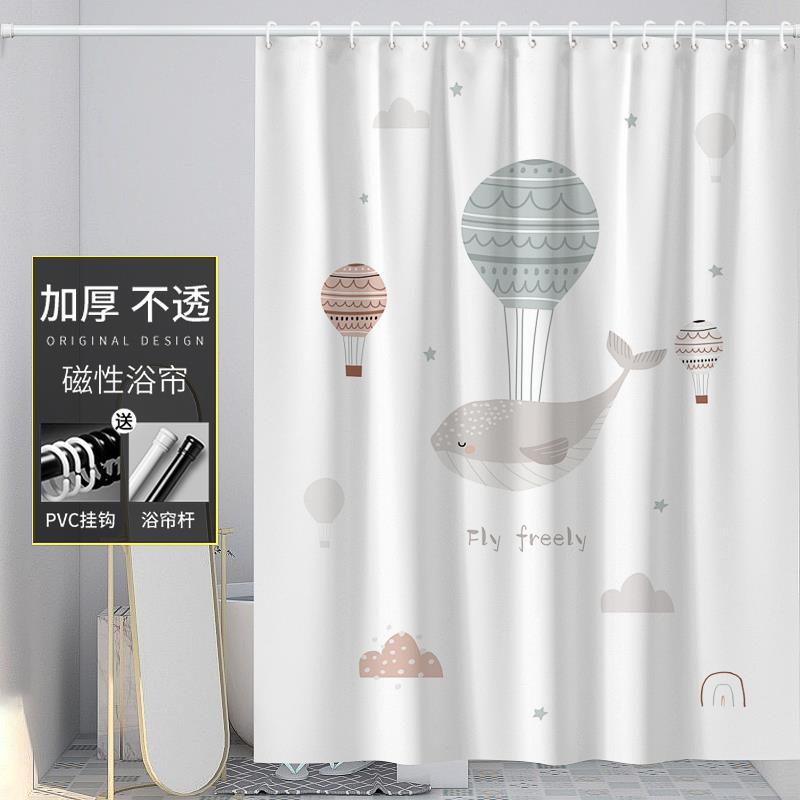 日式卡通浴帘防水布 加厚聚酯纤维化妆室隔板帘浴室洗澡防霉不透