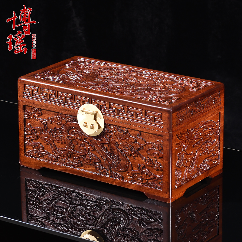 香樟木首饰盒婚嫁证件箱雕花嫁妆结婚实木樟木箱子收纳盒储物陪嫁