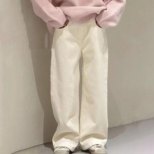 女童2025春季白色窄版直筒裤阔腿地裤蝴蝶结阔腿裤牛仔裤子儿童装