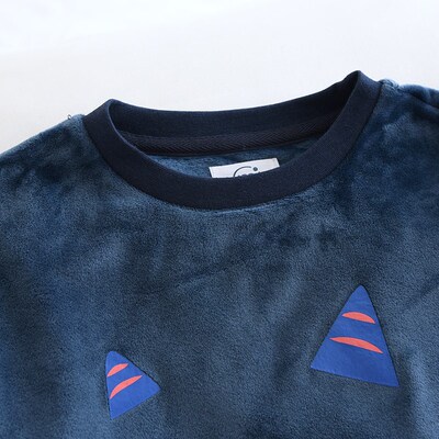 儿童秋冬海岛绒睡衣深蓝小怪兽男童宝宝绒套头长袖加厚保暖家居服