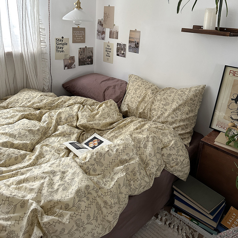 梅纳卡夜法式复古花卉床上四件套韩式田园全棉床单被套床笠款