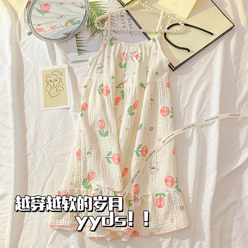 吊带儿童睡裙女夏季薄款棉纱睡衣连衣裙子女童夏款纱布女孩家居服,童装/婴儿装/亲子装,家居裙/睡裙,淘宝优惠券,粉丝福利购,淘宝优惠卷