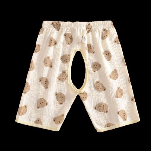 夏季宝宝纱布七分开裆裤子交叉裆婴儿童纯棉薄柔软家居7分睡裤透5