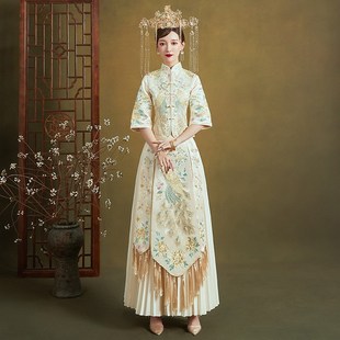 结婚嫁衣敬酒服中国风秀和 龙凤褂中式 香槟金色秀禾服新娘冬季 新款