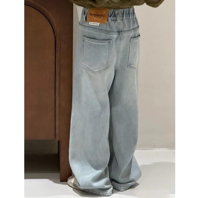 女童加绒牛仔裤裤子窄版阔腿裤2024秋冬新款童装直筒裤儿童一体绒