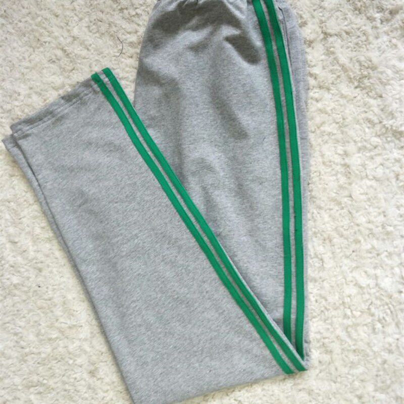 包邮中小学生男女校服裤灰色两绿杠校裤 春秋棉质舒适中性款 班服