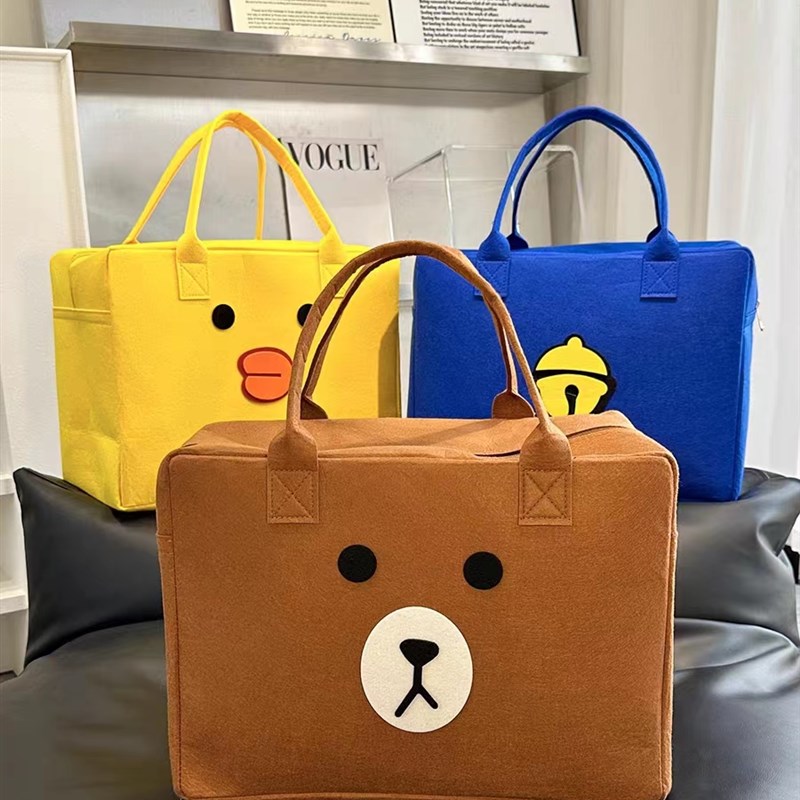 卡通公仔休闲毛毡手提包新款行李箱收纳包简约百搭时尚超大手提袋