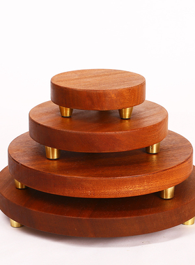 花梨沙比利木底座摆件工艺品花瓶佛像奇石花盆圆形木雕托刻字定制