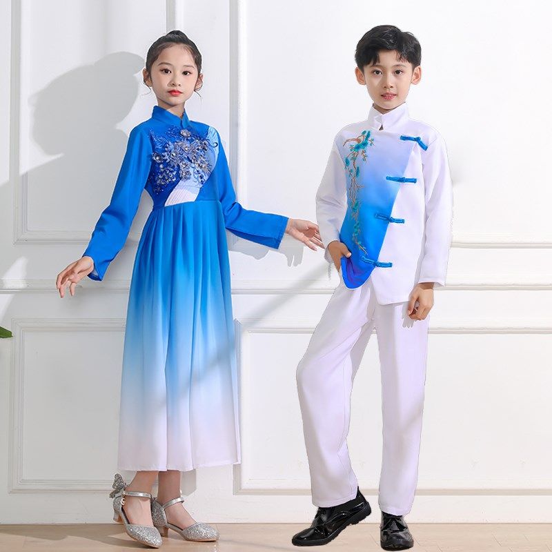 诗歌朗诵服儿童合唱服表演服中小学生大合唱红歌中国风男女演出服