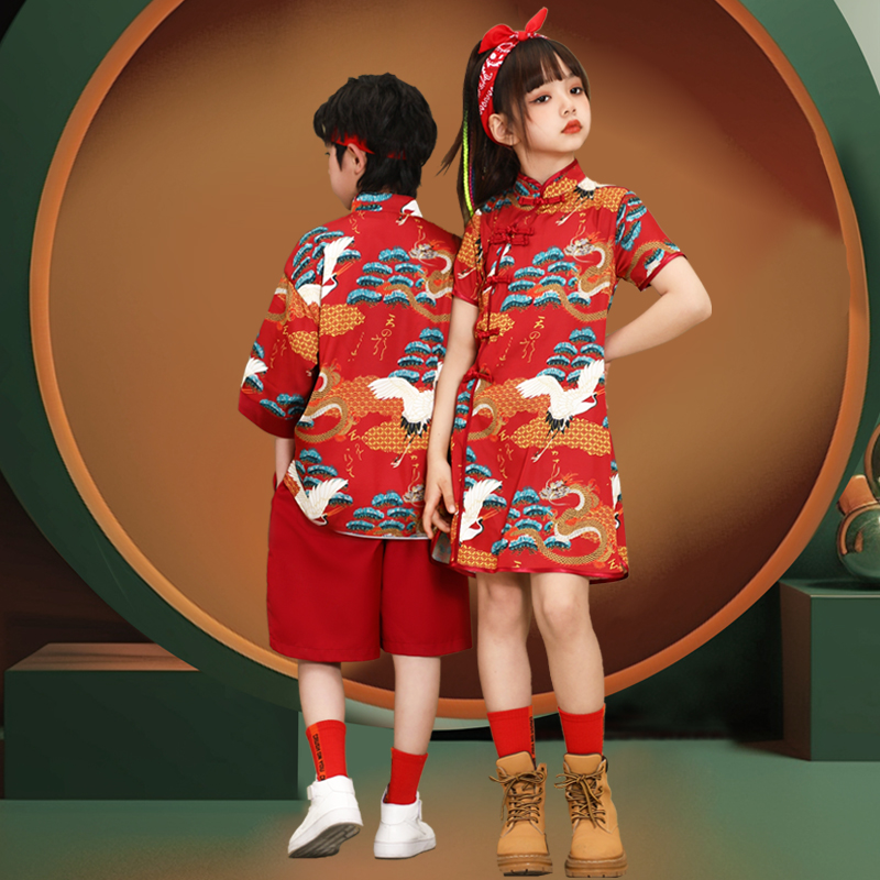 六一儿童节演出服中国风女童啦啦队表演服装国潮班服男童唐装汉服