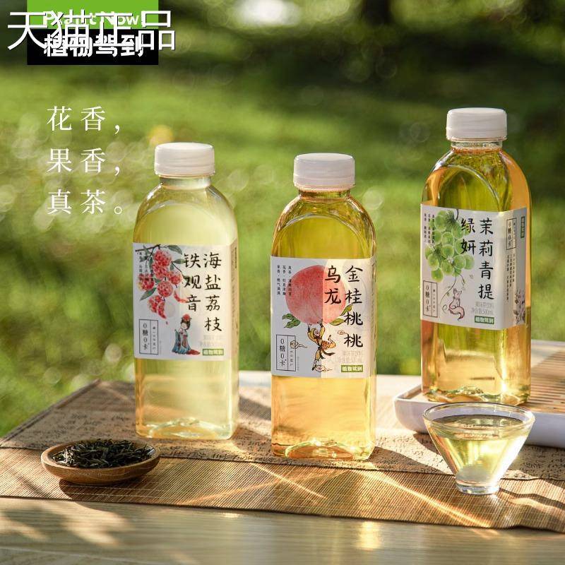 植物驾到果味果汁茶饮料0糖0卡金桂桃桃茉莉青提海盐荔枝茶饮品