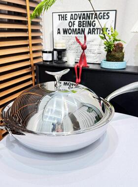 LUCUKU路卡酷304不锈钢炒锅家用无涂层物理不沾电磁炉燃气专用