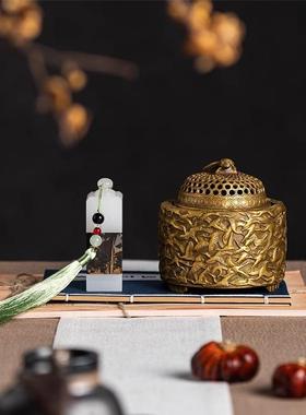 新中式仿真书香炉书房印章组合样板房间茶室禅意软装饰品套装摆件