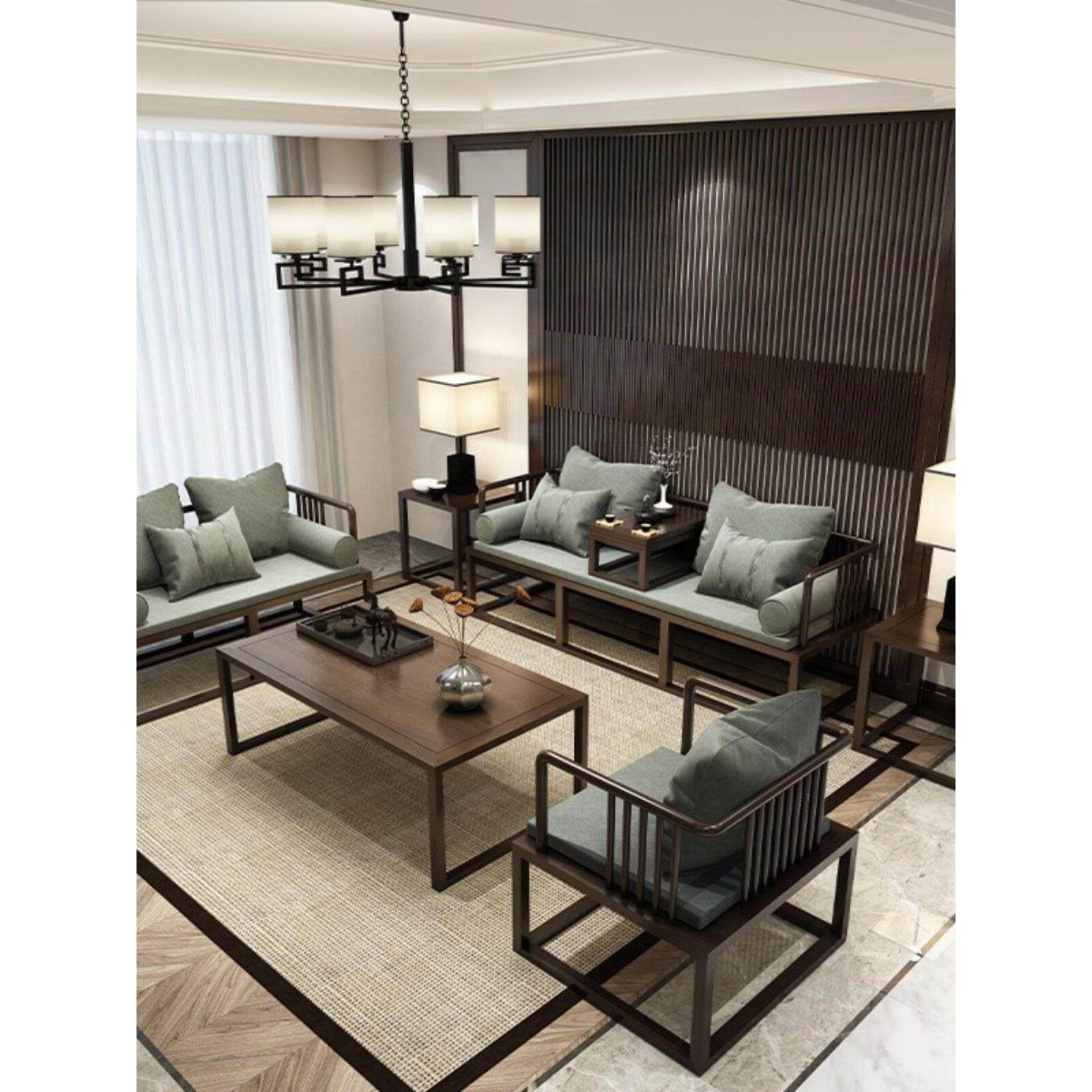 新中式沙发现代简约客厅民宿禅意办公室内组合轻奢家具铁艺彷实木