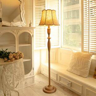 中古实木法式覆古落地灯原木侘寂风茶室卧室客厅沙发旁边立式台灯