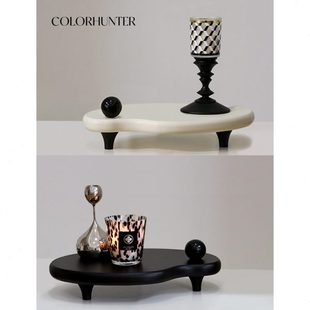 COLORHUNTER 饰 法式 香薰托盘奶油风复古黑色蜡烛盘玄关置物桌面装