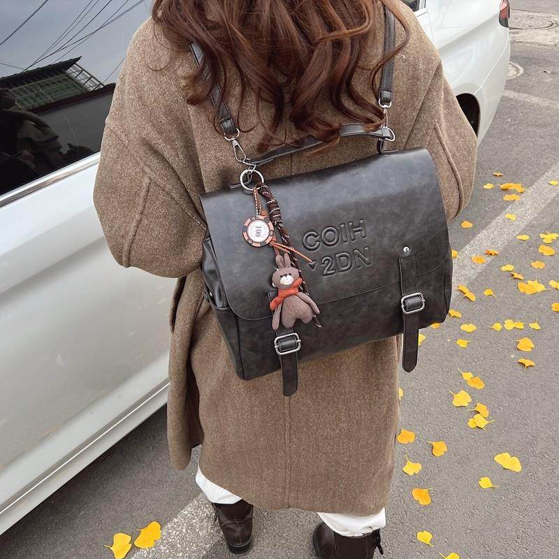 好货复古大容量双肩包包女2024新款潮韩国手提公文包学院风多功能