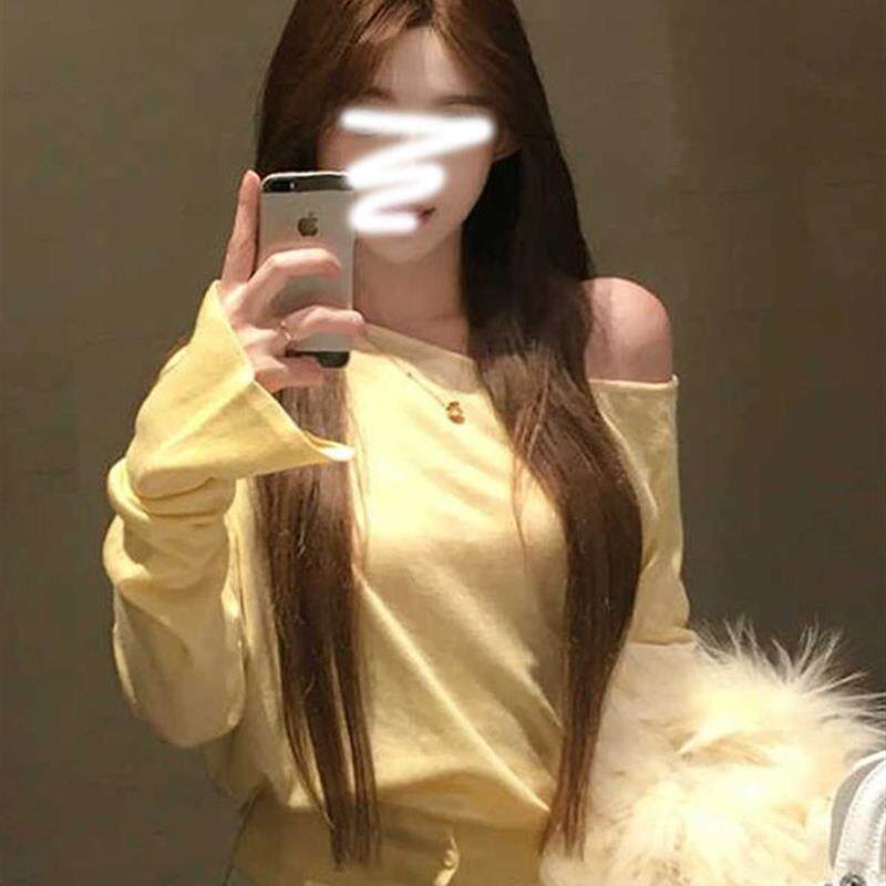 好货法式纯欲修身针织衫女2025新款软糯感斜领露肩内搭打底衫长袖
