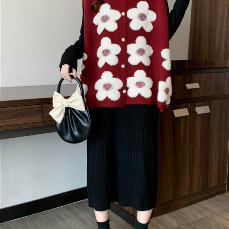 好货今年流行漂亮套装女春秋大码胖mm高级感针织连衣裙开衫马甲两