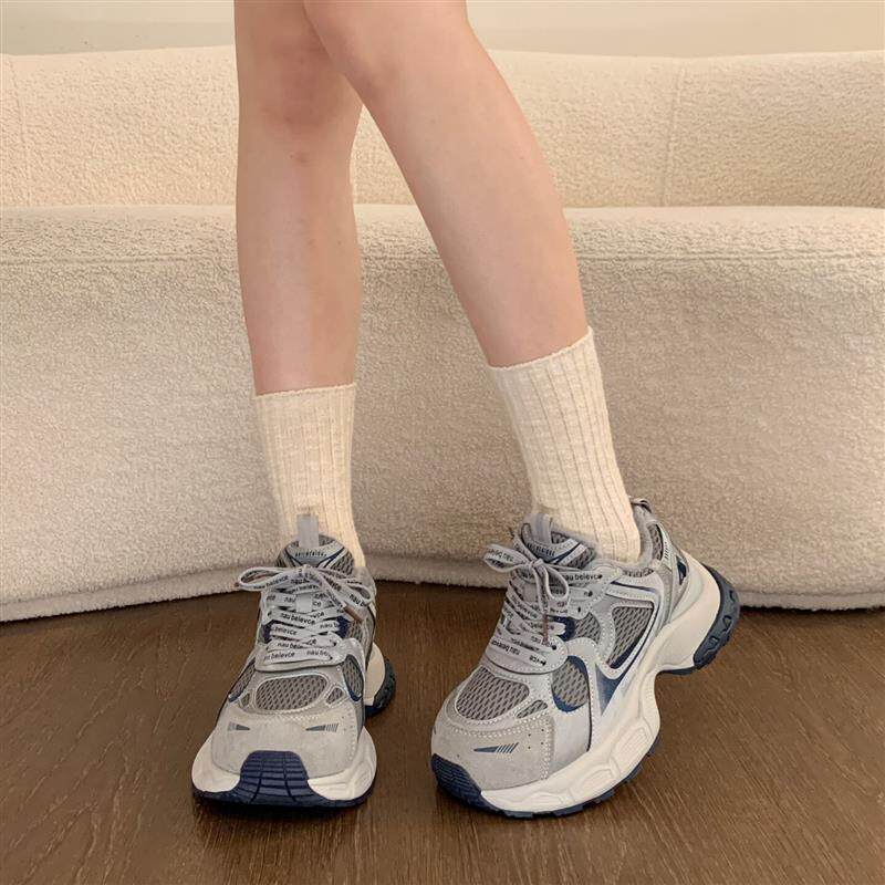好货厚底增高灰色老爹鞋女2026新款春季女鞋子百搭爆款休闲运动登