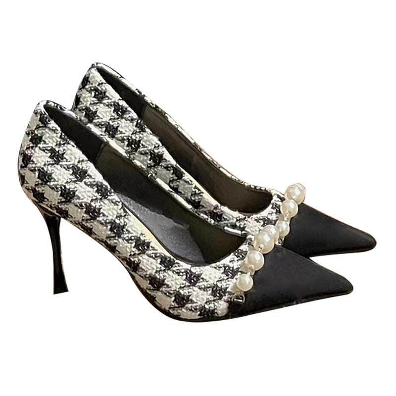 好货跟鞋小高跟鞋女2026春季新款鞋设计感女鞋小众千鸟格鞋子高跟