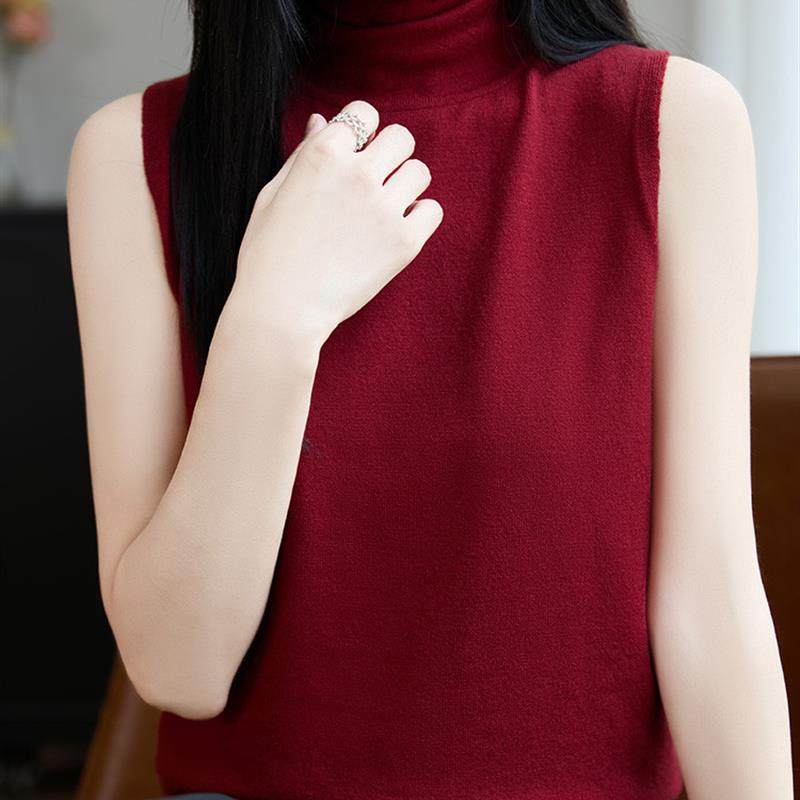 好货法式无袖堆堆领针织打底衫女背心2025新款叠穿内搭毛衣舒适毛