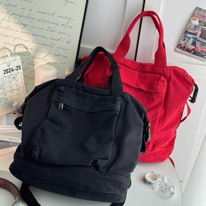 好货复古森系复古大容量大学生水洗纯色双肩包大容量放课本放电脑