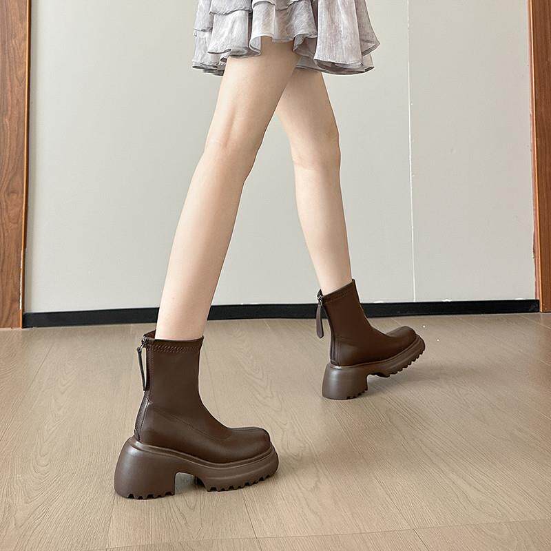 好货厚底马丁靴女2026秋女款新款英伦风内增高短靴爆款高跟弹力瘦