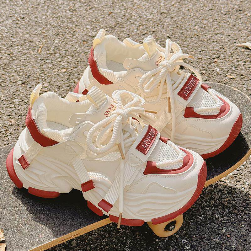 好货老爹鞋女款2026新款夏季透气网面小白鞋配裙子鞋子厚底休闲运