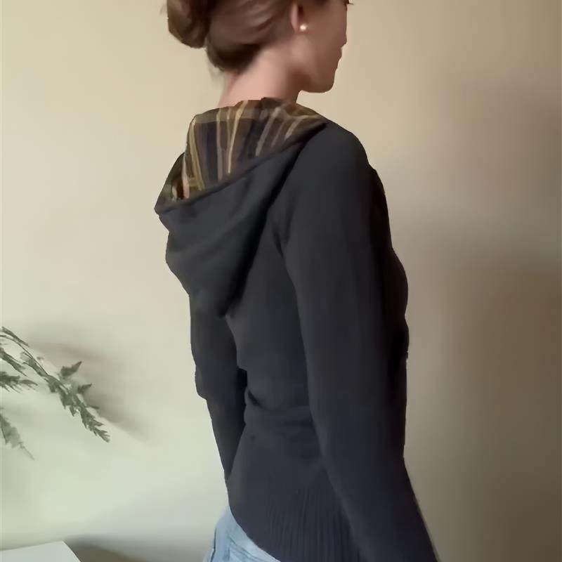 好货连帽针织开衫女春秋季2025新款修身收腰显瘦时尚短款毛衣外套