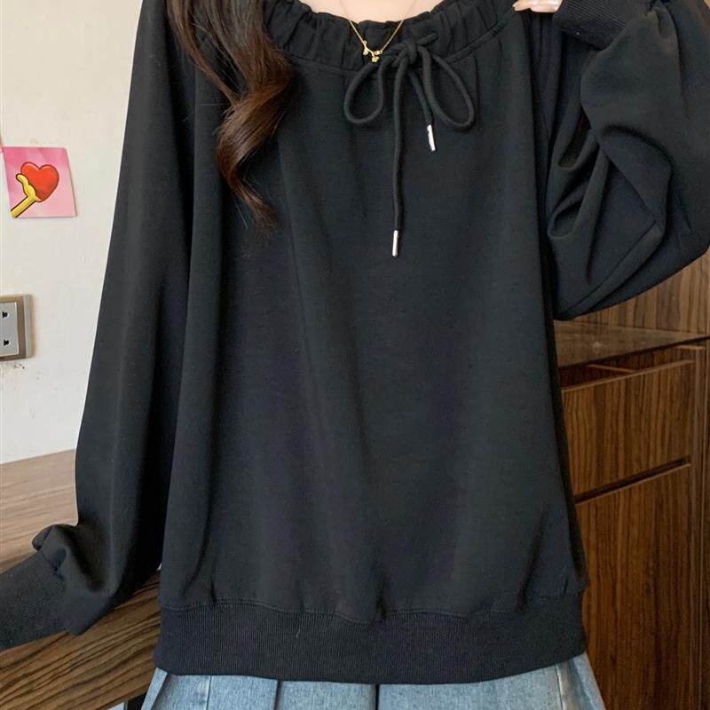 好货设计感抽绳套头卫衣女春秋2025新款大码胖mm显瘦宽松小众短款